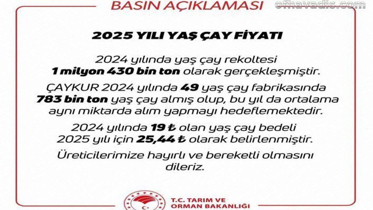 Yaş çay 25 lira 44 kuruş