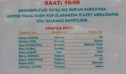 9 Kız Arapça’dan, 6 kız Hafızlıktan mezun 