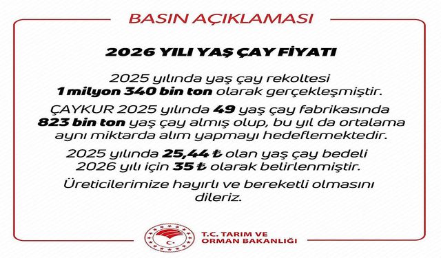 Yaş çayın 2026 fiyatı 35 TL