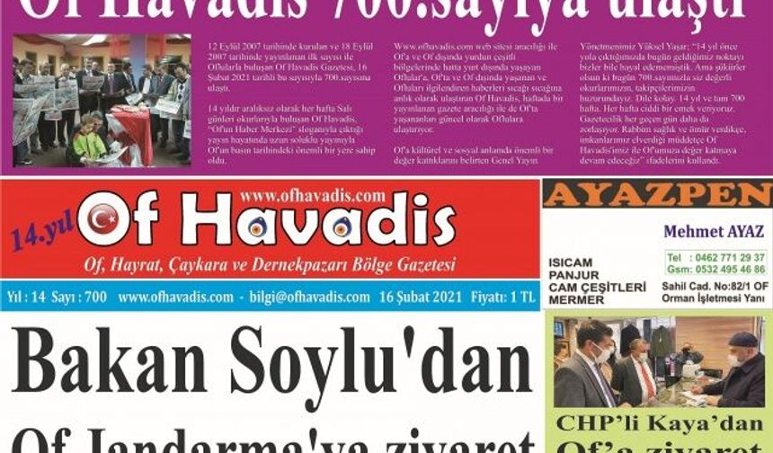 Of Havadis 700.sayısında